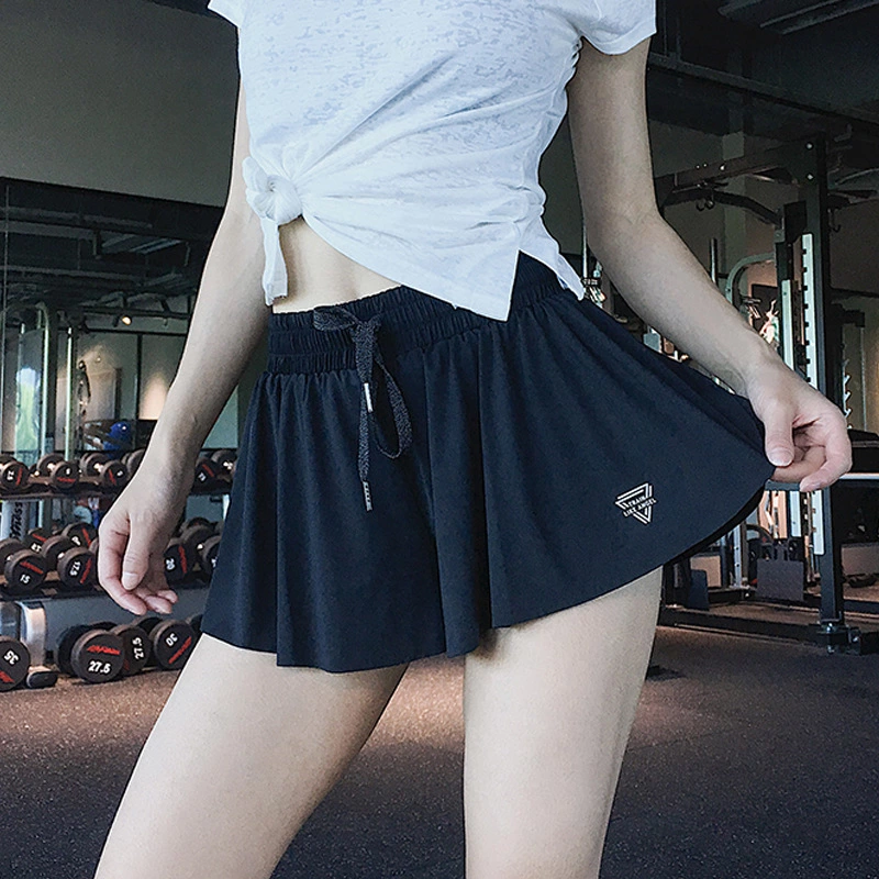 Summer new anti-glare sports shorts women loose fake two-piece running casual skirt pants high waist fitness hot pants