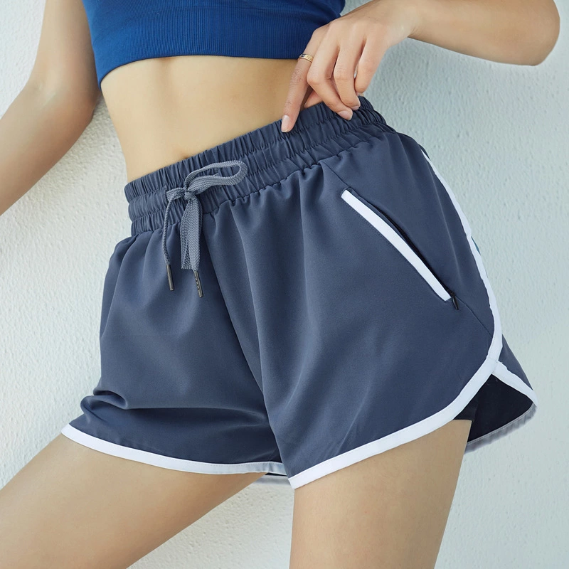 Summer new fake two-piece sports shorts female pockets anti-glare loose and quick-drying yoga fitness running leisure