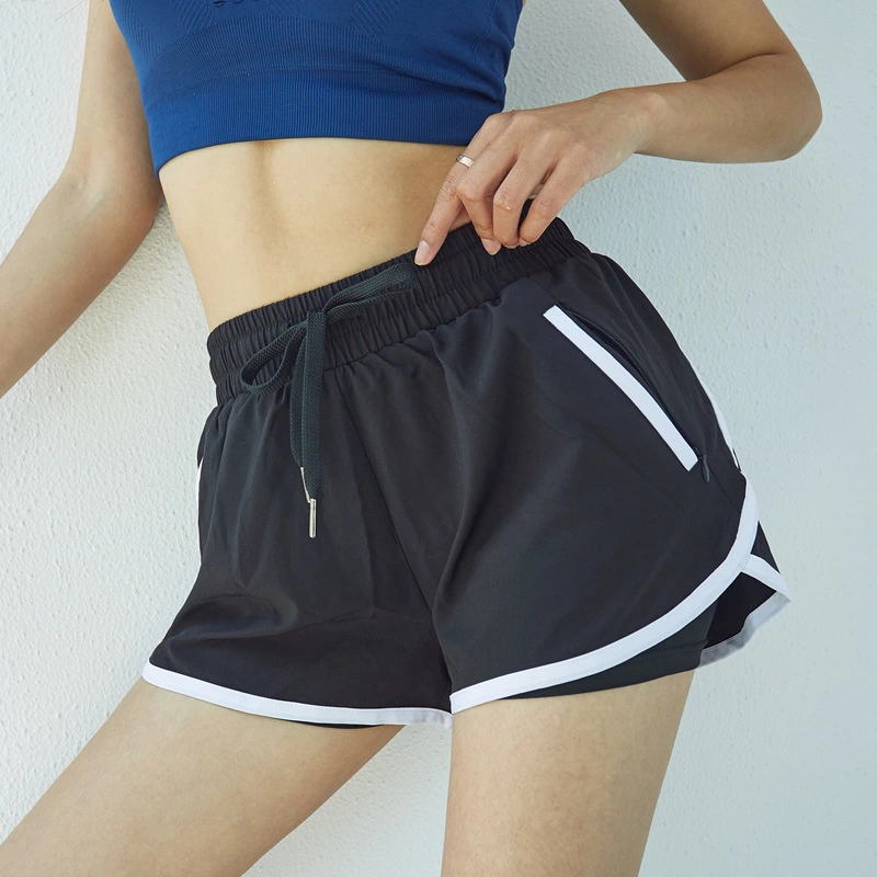 Summer new fake two-piece sports shorts female pockets anti-glare loose and quick-drying yoga fitness running leisure