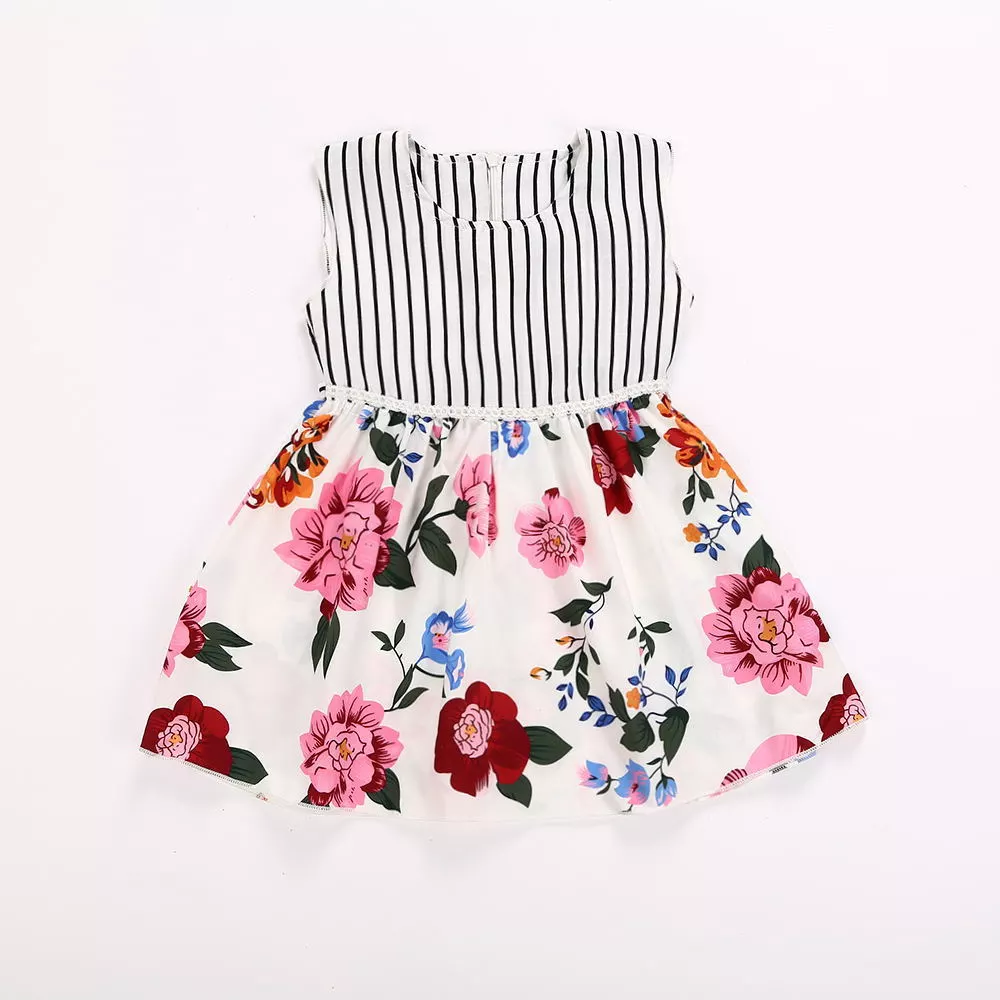 Children's skirt summer new small and medium-sized children's sleeveless striped rose dress