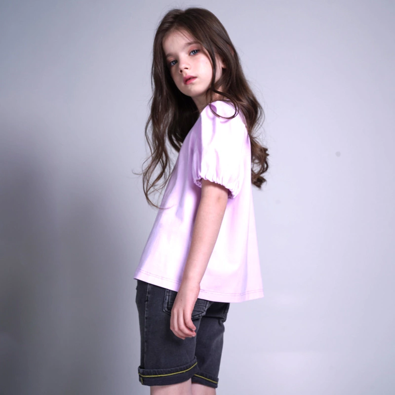 Children's five-point sleeve T-shirt girls' solid color shirts