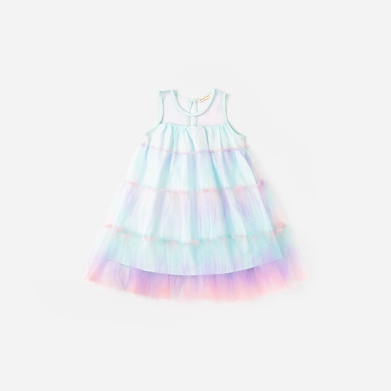 Summer new girl puffy princess skirt children's clothing gradient color sequined mesh sleeveless dress