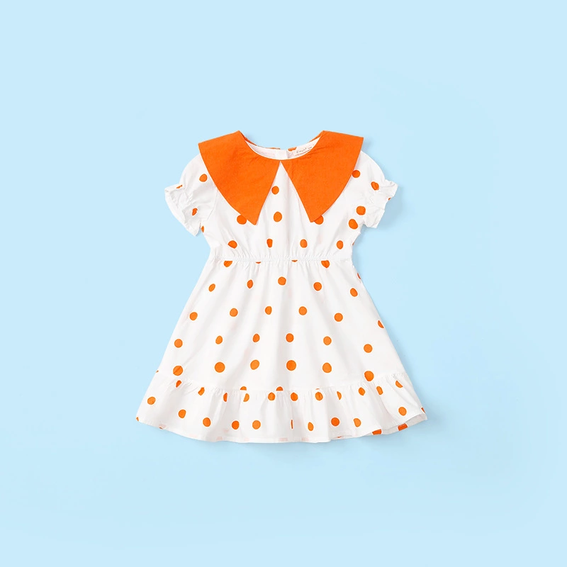 Summer new children's skirt children's clothing color-set doll lapel fresh and playful polka dot girl dress