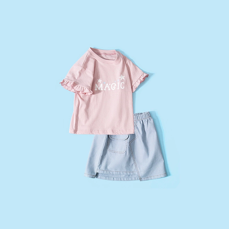 Summer new children's suits children's clothing fungus short sleeve short skirt girls suit