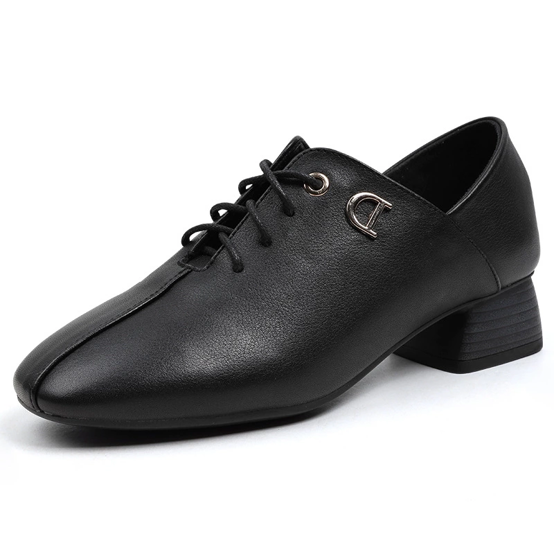 Autumn and winter new top layer cowhide work shoes women lace up professional stewardess OL work shoes leather single shoes women tide
