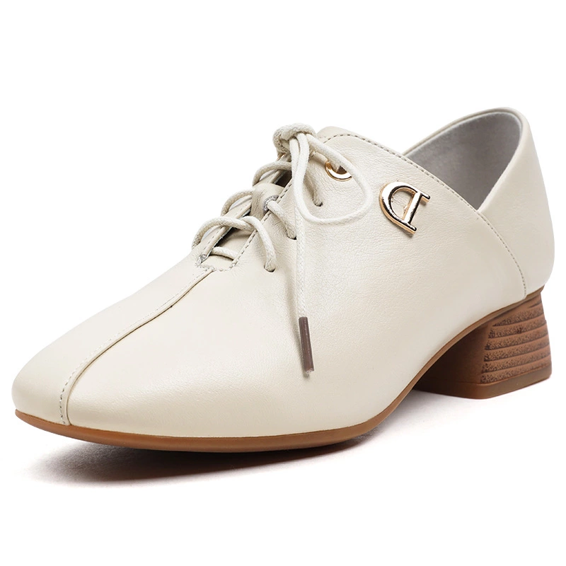 Autumn and winter new top layer cowhide work shoes women lace up professional stewardess OL work shoes leather single shoes women tide
