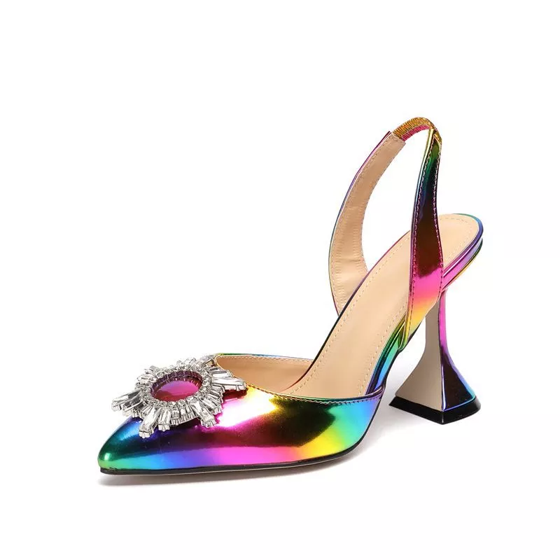 Autumn and spring new color large size ladies high-heeled rhinestone sun flower dress female half slippers 35-42