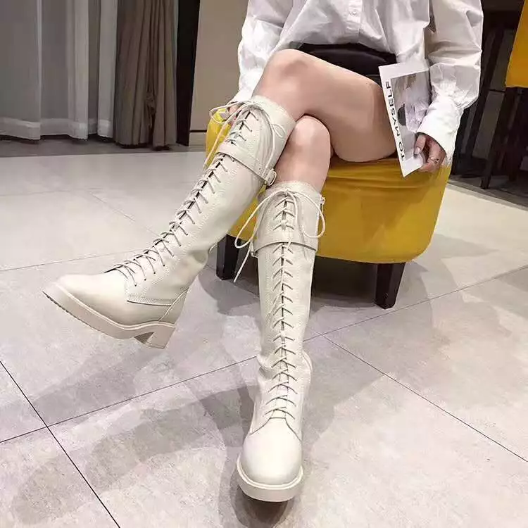 Autumn and winter new style strap round head side zipper knight women's boots belt buckle thick heel straight female boots