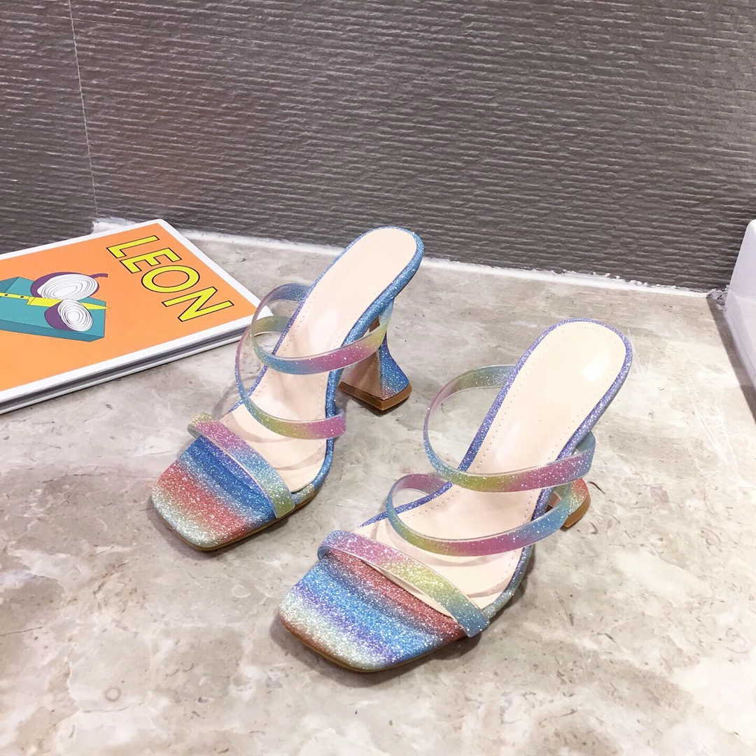 New summer fashion color thin belt open-toed wine glass high-heeled dress catwalk half drag female sandals 41