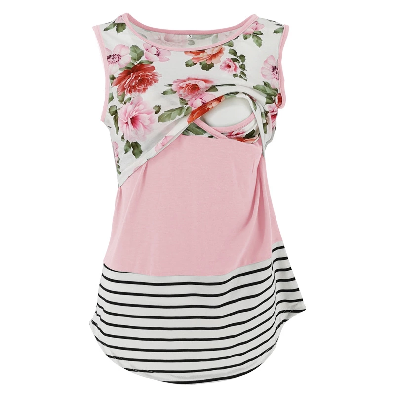 Hot-selling maternity dress printing color matching stripes lace lace vest cross-type nursing underwear