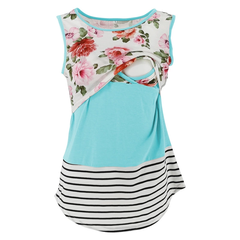 Hot-selling maternity dress printing color matching stripes lace lace vest cross-type nursing underwear