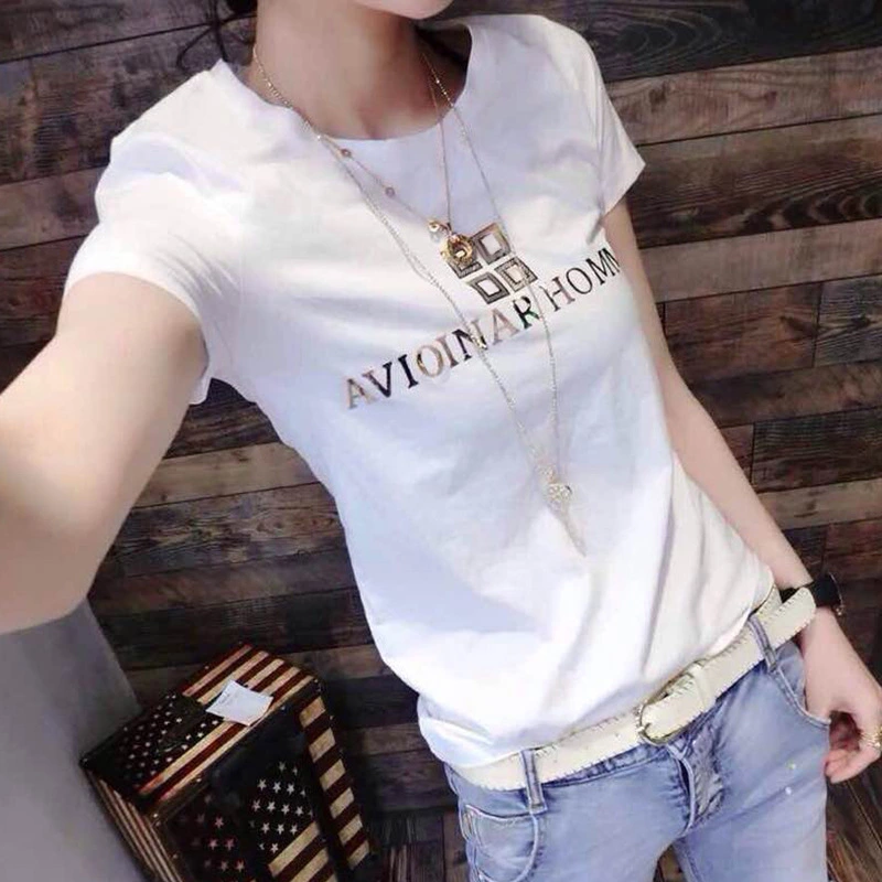 Summer women's body slimming and versatile pure cotton T-shirt large size wild bottoming shirt short sleeve tide