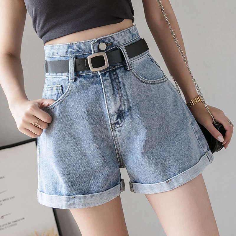 Denim shorts women's summer clothes new loose and wild high waist was thin a word wide leg curled casual pants