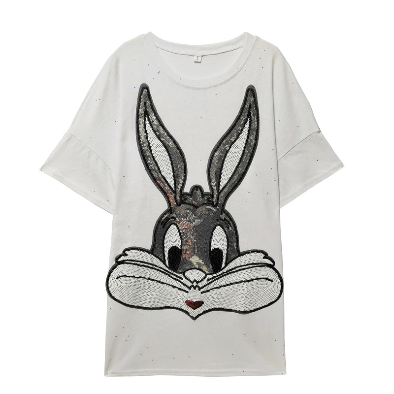 Cartoon sequins short-sleeved t-shirt women's tide spring new loose jacket foreign style bottoming shirt