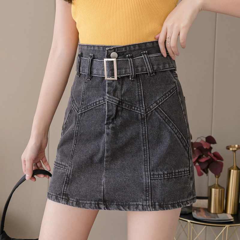 Denim skirt skirt women's spring and summer new high waist was thin a word skirt bag hip skirt black short skirt tide