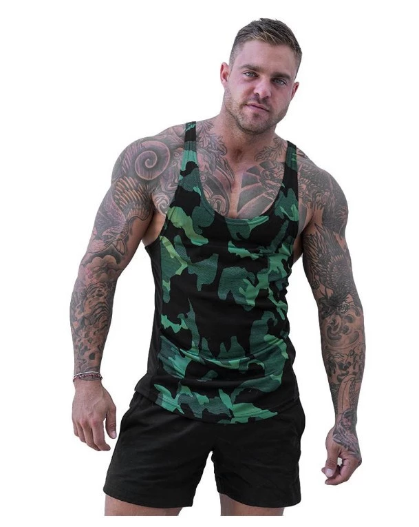 Men's vest muscle fitness camouflage shirt men's outdoor sports breathable quick-drying vest