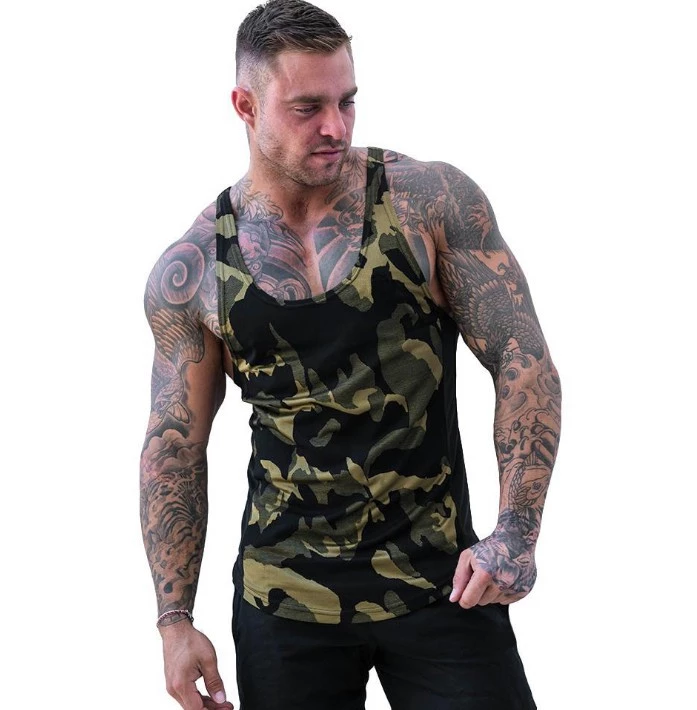 Men's vest muscle fitness camouflage shirt men's outdoor sports breathable quick-drying vest
