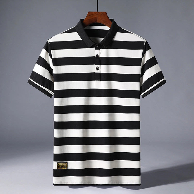 Summer men's fashion casual striped lapel micro-elastic men's POLO shirt short sleeves comfortable