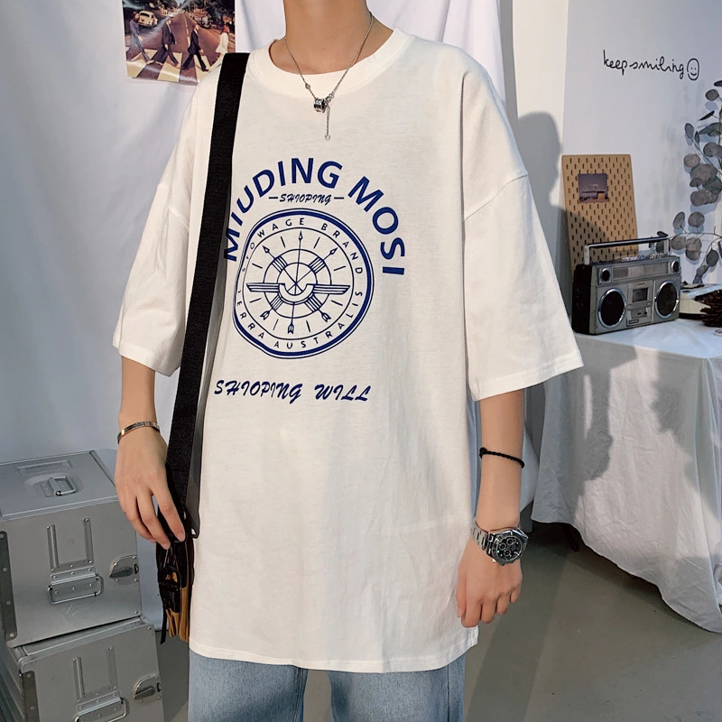Printed T-shirt men's plus size fashion trend loose plus size summer short sleeve