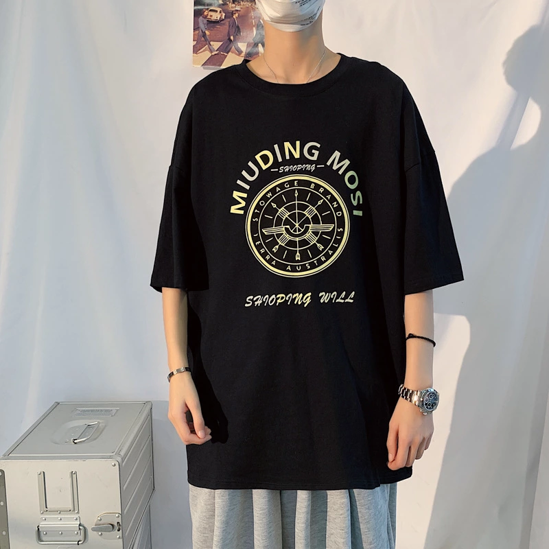 Printed T-shirt men's plus size fashion trend loose plus size summer short sleeve