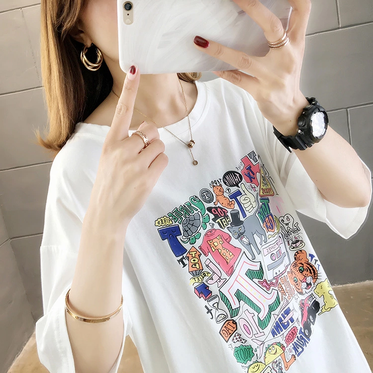 Summer new style large size women's cartoon printed short-sleeved T-shirt student casual bottoming ladies shirt