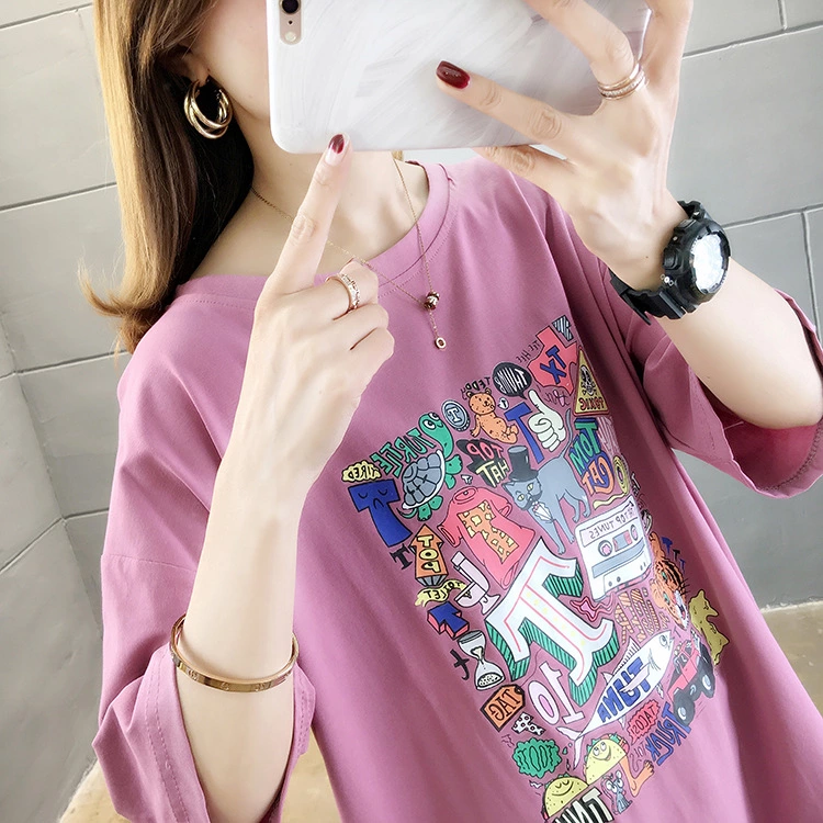 Summer new style large size women's cartoon printed short-sleeved T-shirt student casual bottoming ladies shirt