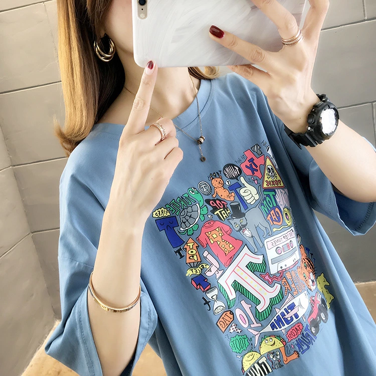 Summer new style large size women's cartoon printed short-sleeved T-shirt student casual bottoming ladies shirt