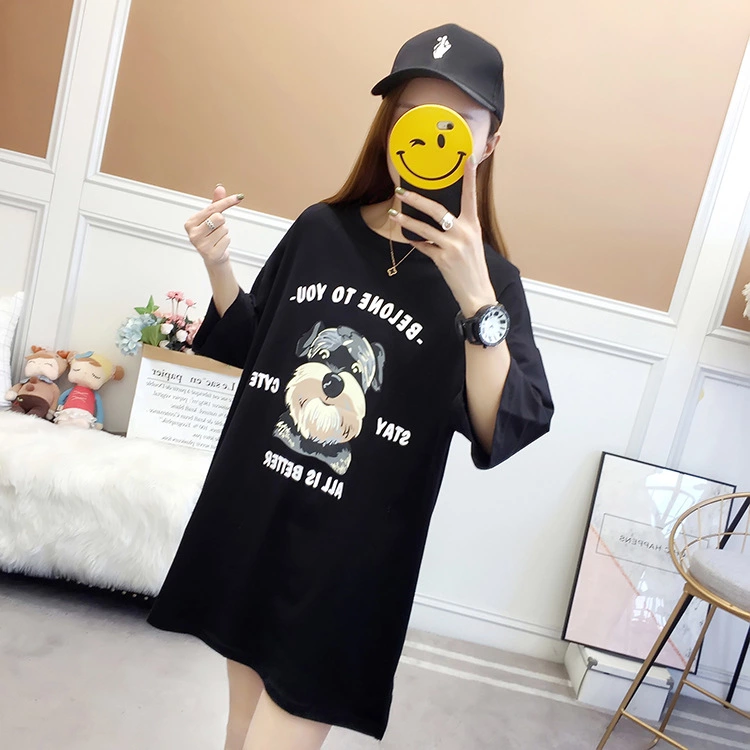 Summer new loose large size women's student jacket tide half-sleeved round neck printed short-sleeved T-shirt female