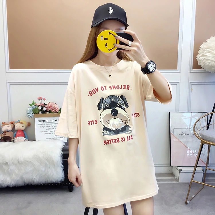 Summer new loose large size women's student jacket tide half-sleeved round neck printed short-sleeved T-shirt female