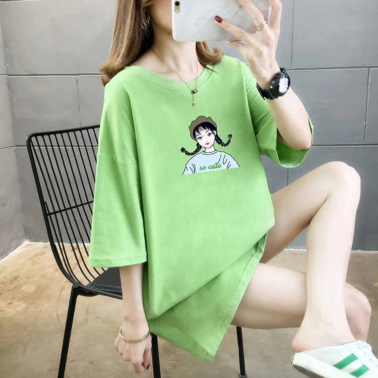 Summer new loose large size women's round neck short sleeve cotton t-shirt women