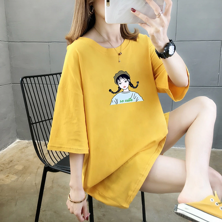 Summer new loose large size women's round neck short sleeve cotton t-shirt women