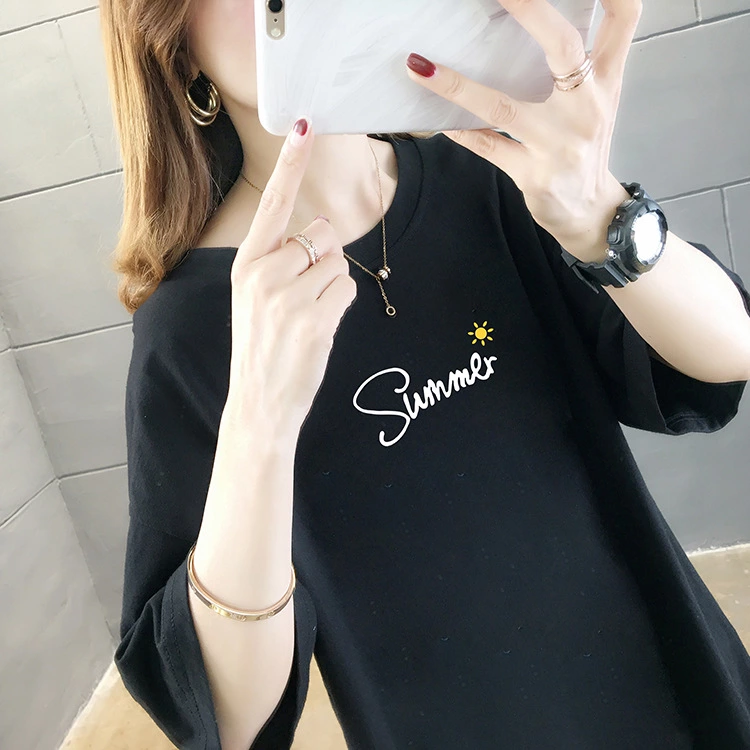 Summer new large size women's long-sleeved short-sleeved cotton loose t-shirt female bf style female top