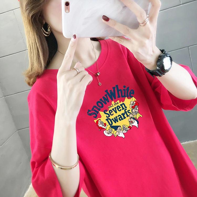 Summer new large size women's short-sleeved t-shirt women's tide solid color printing student shirt bottoming