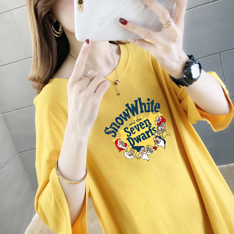 Summer new large size women's short-sleeved t-shirt women's tide solid color printing student shirt bottoming