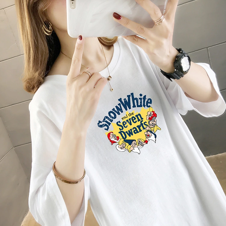 Summer new large size women's short-sleeved t-shirt women's tide solid color printing student shirt bottoming