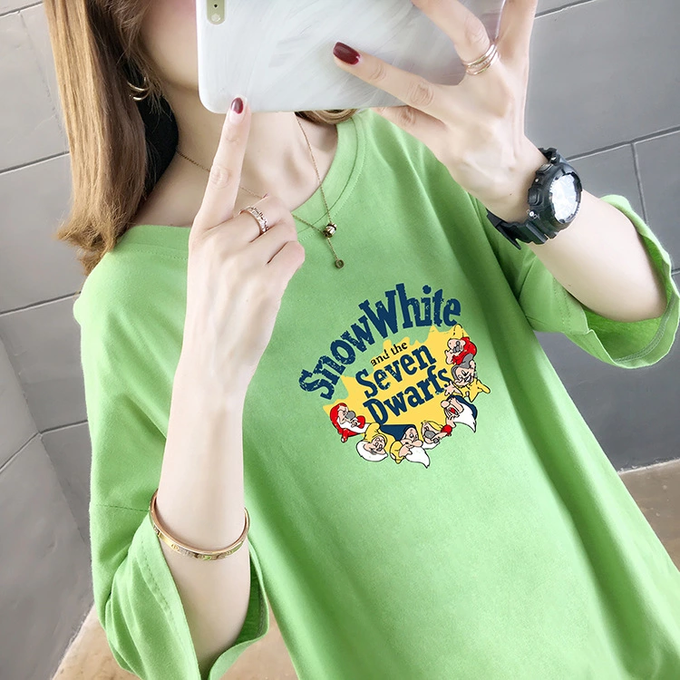 Summer new large size women's short-sleeved t-shirt women's tide solid color printing student shirt bottoming