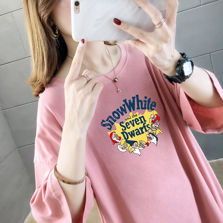 Summer new large size women's short-sleeved t-shirt women's tide solid color printing student shirt bottoming