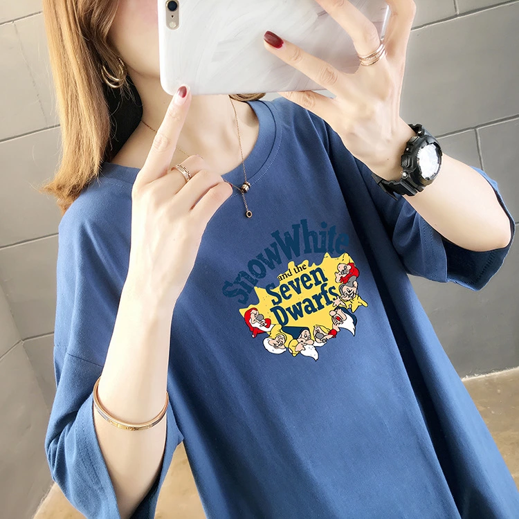 Summer new large size women's short-sleeved t-shirt women's tide solid color printing student shirt bottoming